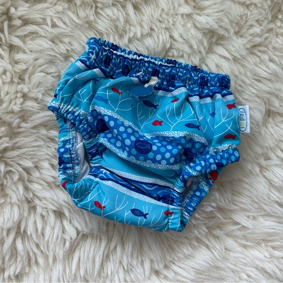 iPlay Reusable Baby Boy Swim Diaper Size 6 Months (13-18 lbs) Aqua Marine Print - Picture 1 of 6